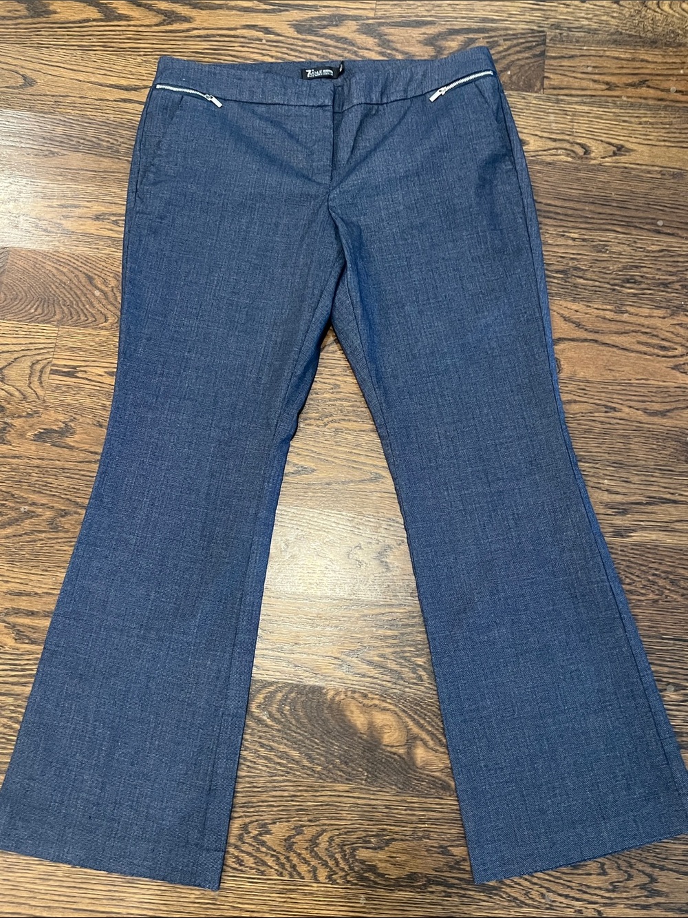 New York & Company Navy Wide-Leg Denim Like Pants with Zip Details